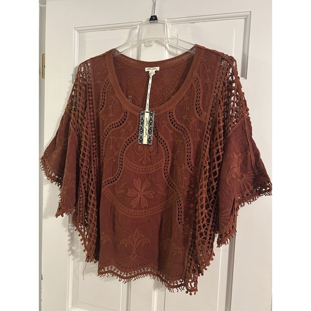 “Boho Beauty”  PLUS SIZE Burnt Sienna Crocheted  Cropped Tunic  Size 3X NWT